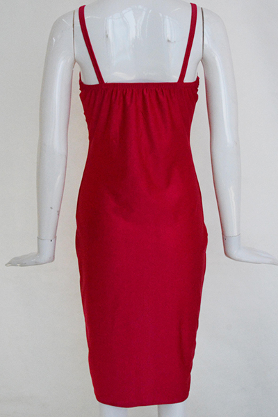 Sexy V Neck Spaghetti Strap Sleeveless Zipper Design Red Polyester