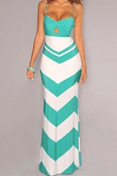 Spaghetti Strap V Neck Backless Belt Loops Printed Sleeveless Maxi Dresses