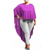 Fashion O Neck Long Sleeves Solid Purple Knitting 