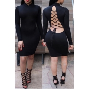 Sexy Mandarin Collar Long Sleeves Backless Lace-up