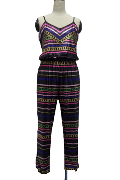 V Neck Printed Sleeveless Jumpsuits