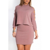 Stylish O Neck Long Sleeves Shoulder Hollow-out Pu