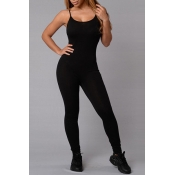 Simple Spaghetti Strap Sleeveless Black Cotton Ble