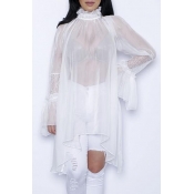 Stylish Turtleneck Long Sleeves Lace Patchwork Asy