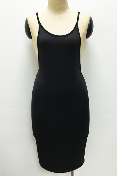 black v neck spaghetti strap dress