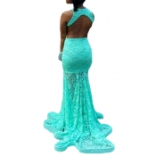 Sexy V Neck Tank Sleeveless Blue Lace Mermaid Floo