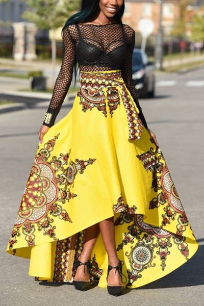 Trendy High Waist Printed Asymmetrical Cotton Floor length Skirts