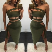 Sexy Sleeveless Bandage Hollow-out Green Twilled S