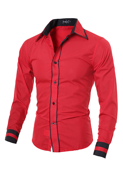 Stylish Turndown Collar Long Sleeves Patchwork Red Cotton Men Clothes ...
