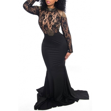 black long sleeve backless gown
