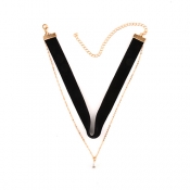 Fashion V-shaped Design Black Flocking Necklace