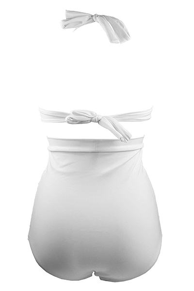 Sexy V Neck High Waist White Nylon Two-piece Swimwear_Bikinis_Swimsuit ...
