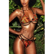 Sexy Halter Neck Patchwork Ployester Two-piece Swi