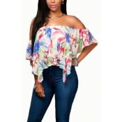 Sexy Bateau Neck Short Sleeves Printed Polyester S