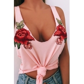 Pullovers Polyester O Neck Sleeveless Print T-shir