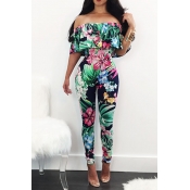 Charming Bateau Neck Short Sleeves Floral Print Qm