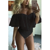 Euramerican Dew Shoulder Falbala Design Black Lace