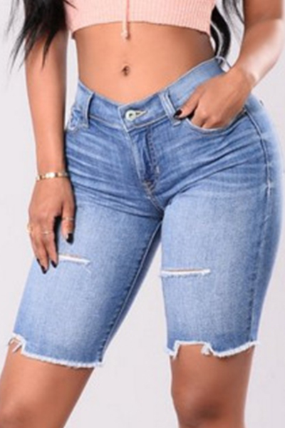 Stylish High Waist Light Blue Denim Shorts