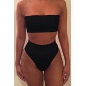 Euramerican Black Polyester Two-piece Swimwear