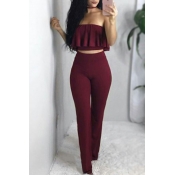 Red Qmilch Pants Solid Bateau Neck Sleeveless Sexy