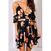 Polyester Casual V Neck Spaghetti Strap Short Slee