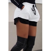 Leisure Elastic Waist Black-white Knitting Shorts