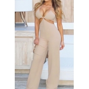 Sexy Hollow-out Khaki Twilled One-piece Jumpsuits