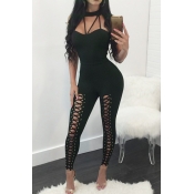 Sexy Hollow-out Black Healthy Fabric One-piece Jum