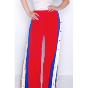 Fashion High Waist Buttons Design Red+Blue Polyest