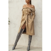 Fashion Off-shoulder Wool Blends Coat