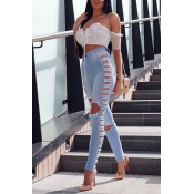 Sexy Hollow-out Skinny Denim Pants
