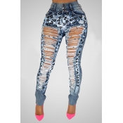 Sexy fun print ripped jeans