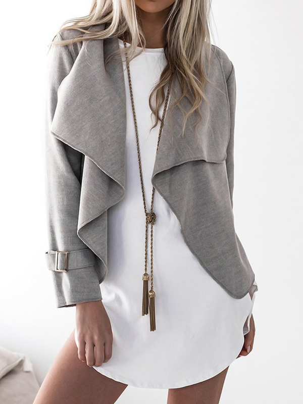 

Polyester Turndown Collar Long Sleeve Regular Coat&Jacket, Grey