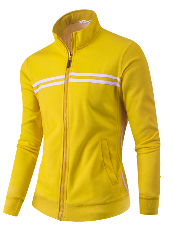 Euramerican Mandarin Collar Long Sleeves Zipper Design Yellow Cotton Blends Coat от Lovelywholesale WW