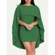 Trendy Round Neck Polyester Cloak Design Green Pol