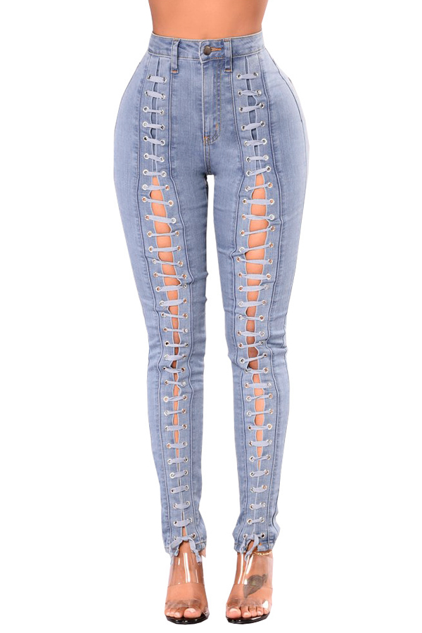 denim Solid Zipper Fly High Regular Pants Jeans_Jeans_Bottoms ...