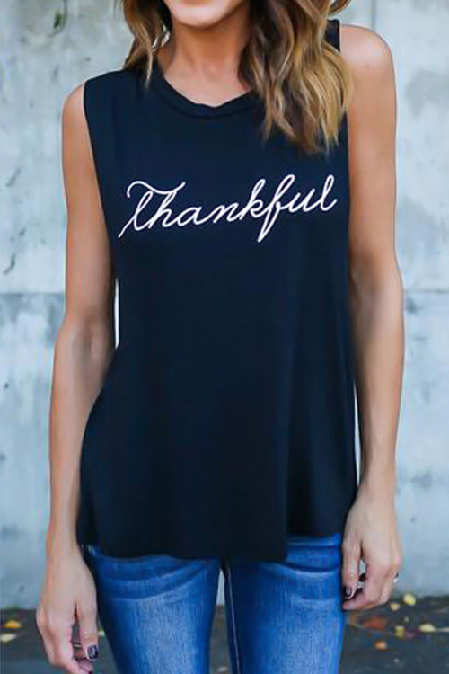 

Lovely Leisure Round Neck Letters Printing Black Blending T-shirt