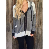 Casual Hooded Collar Long Sleeves Patchwork Cotton