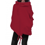 Leisure Hooded Collar Long Sleeves Red Cotton Hood