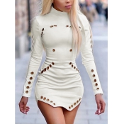 Trendy Round Neck Long Sleeves Hollow-out White He