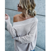 Lovely Casual Dew Shouder Grey Knitting Sweaters
