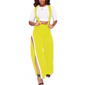 Trendy High Waist Patchwork Hollow-out Yellow Poly