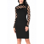 Sexy Round Neck Hollow-out Black Polyester Sheath 
