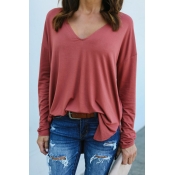 Lovely Leisure V Neck Long Sleeves Asymmetrical Re