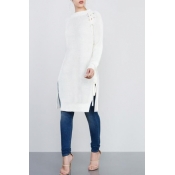 Stylish Round Neck Hollow-out White Cotton Sweater