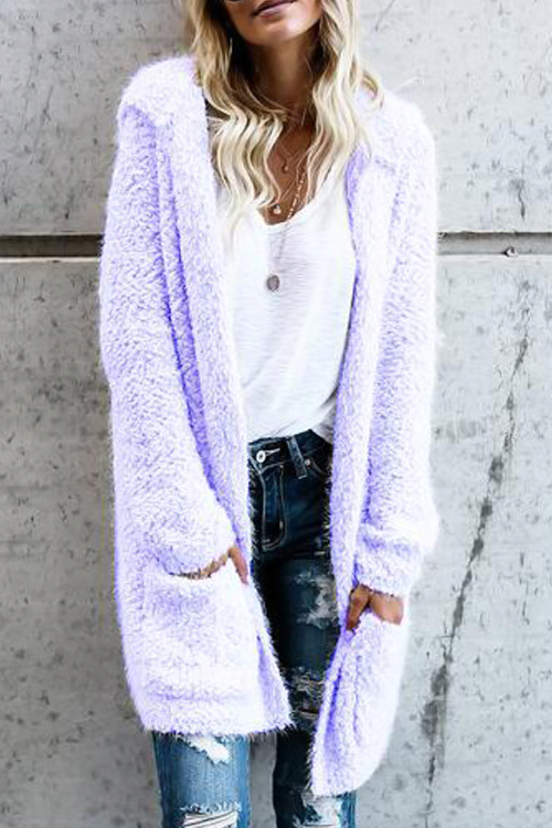 

Lovely Euramerican Long Sleeves Purple Velvet Cardigans