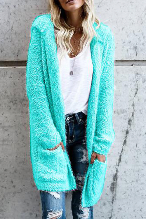 

Lovely Euramerican Long Sleeves Baby Blue Velvet Cardigans
