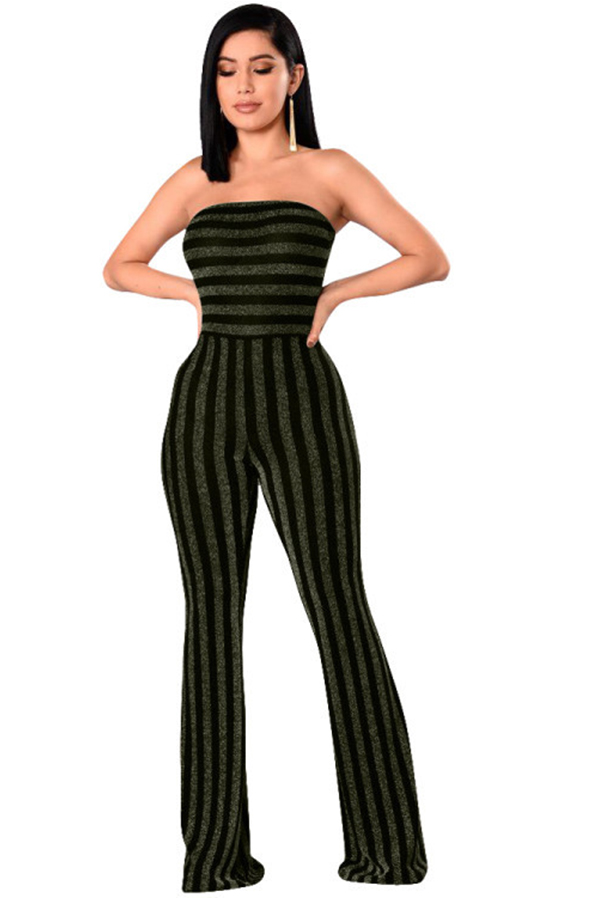 Sexy Strapless Striped Green Polyester One-piece Jumpsuits от Lovelywholesale WW