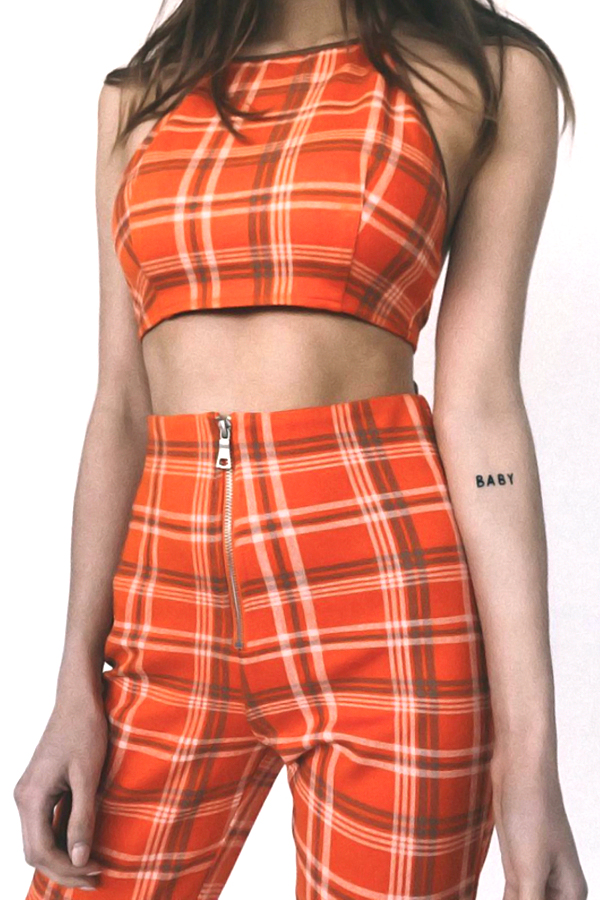 black and orange plaid pants