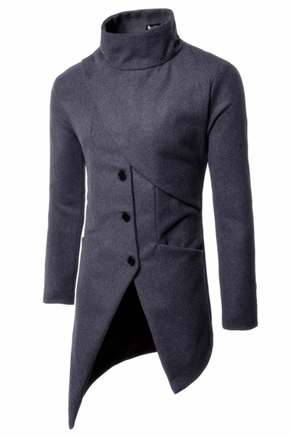 Fashionable Turtleneck Asymmetrical Grey Polyester Men Clothes